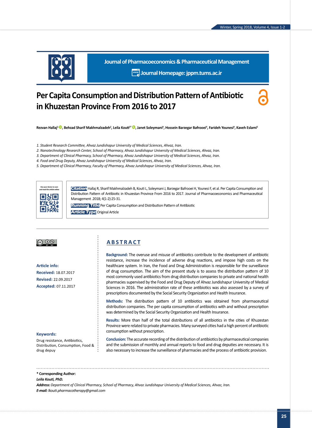 Per Capita Consumption and Distribution Pattern of Antibiotic in Khuzestan Province from 2016 to 2017