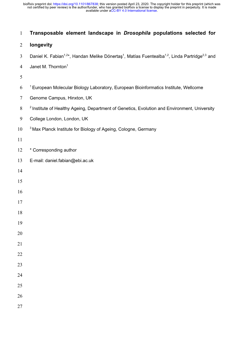 Transposable Element Landscape in Drosophila Populations Selected For