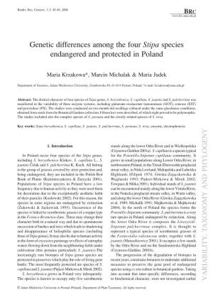 Genetic Differences Among the Four Stipa Species Endangered and Protected in Poland
