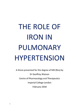 The Role of Iron in Pulmonary Hypertension