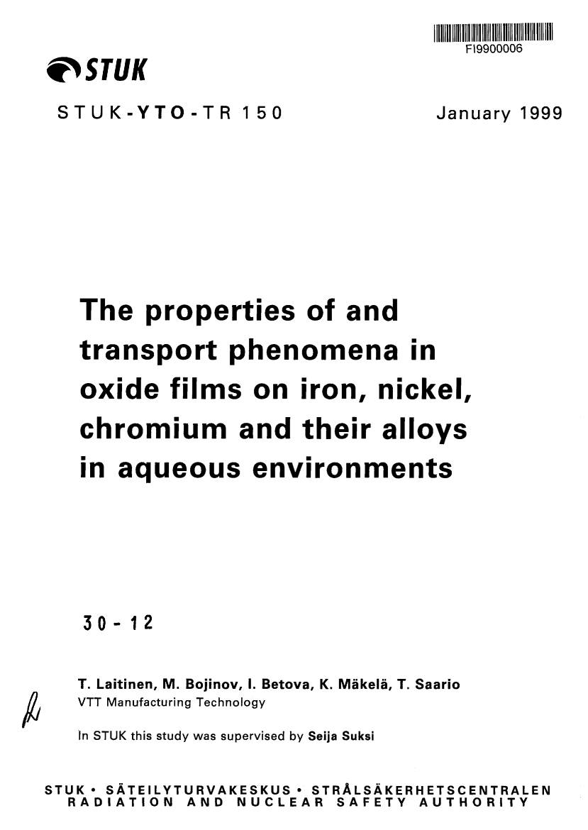 &STUK the Properties of and Transport Phenomena in Oxide Films