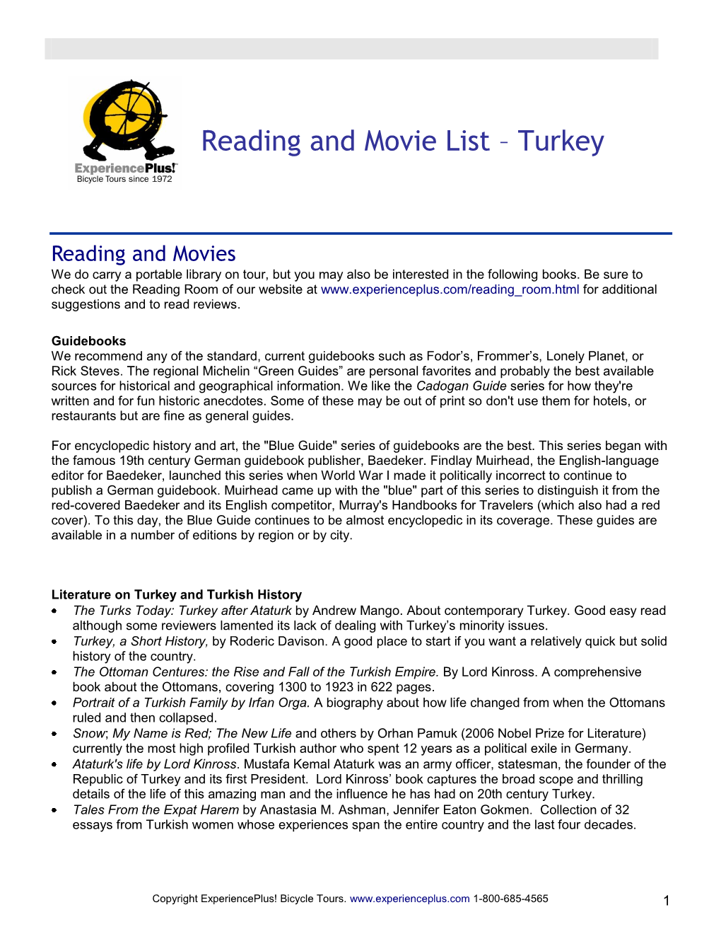 Reading and Movie List – Turkey