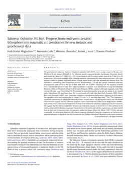 Sabzevar Ophiolite, NE Iran: Progress from Embryonic Oceanic Lithosphere Into Magmatic Arc Constrained by New Isotopic and Geochemical Data