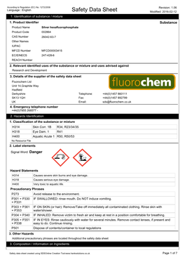 Safety Data Sheet Modified: 2016-02-12 1: Identification of Substance / Mixture 1