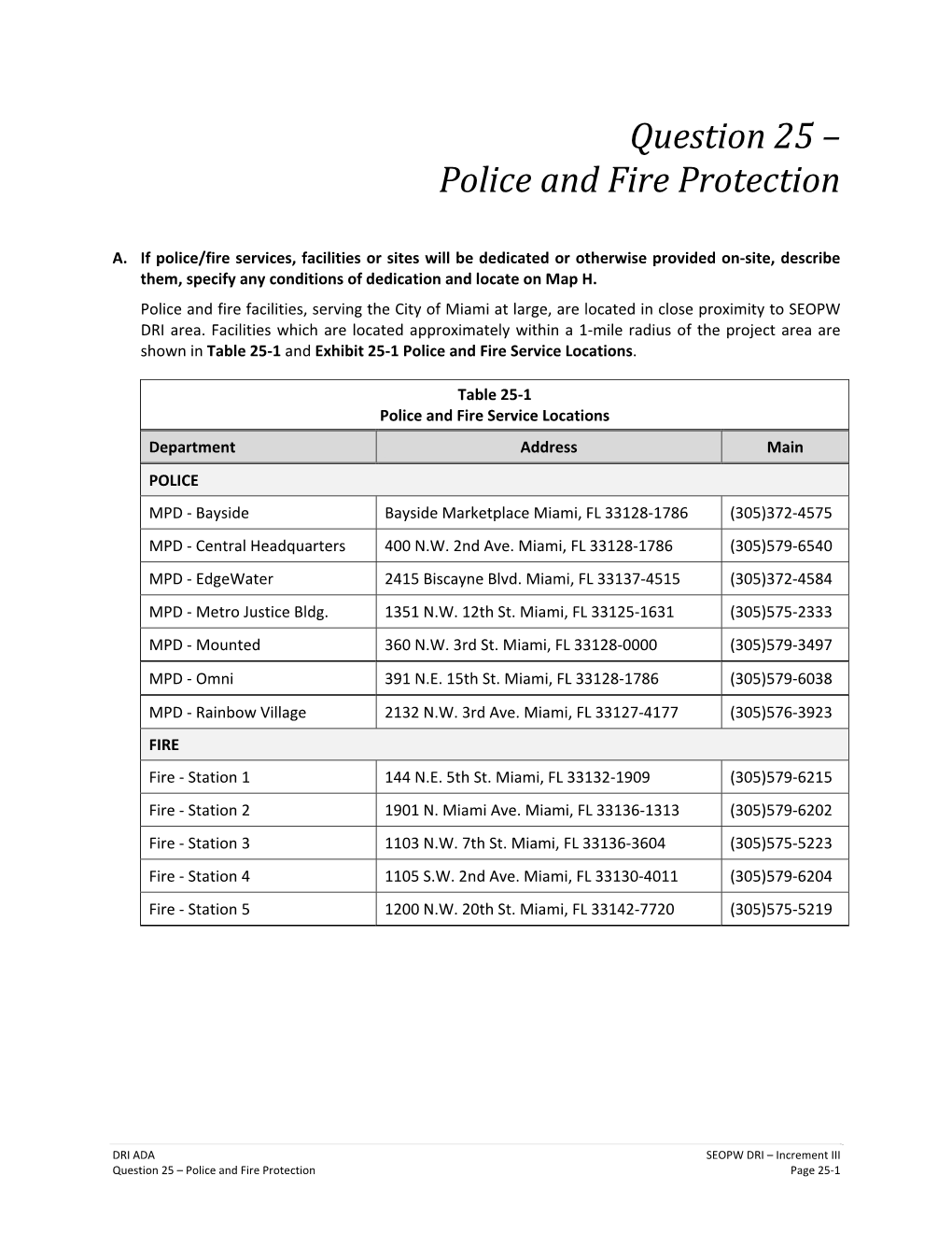 Question 25 – Police and Fire Protection