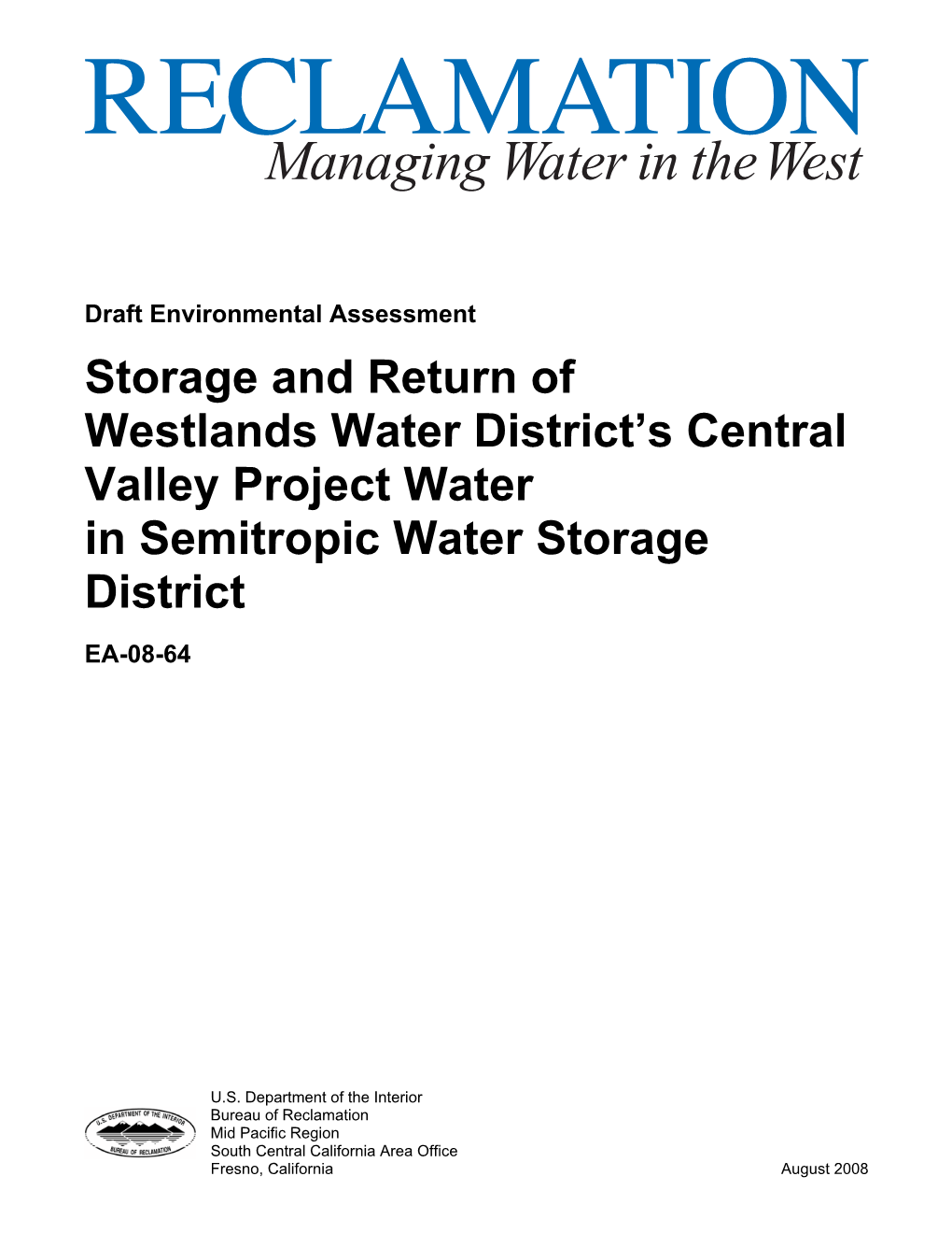 Storage and Return of Westlands Water District's Central Valley