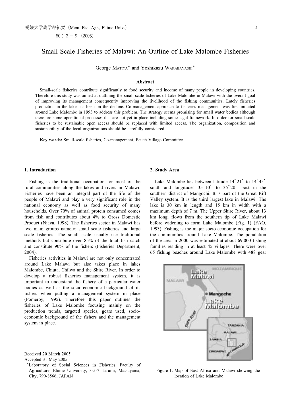 Small Scale Fisheries of Malawi: an Outline of Lake Malombe Fisheries