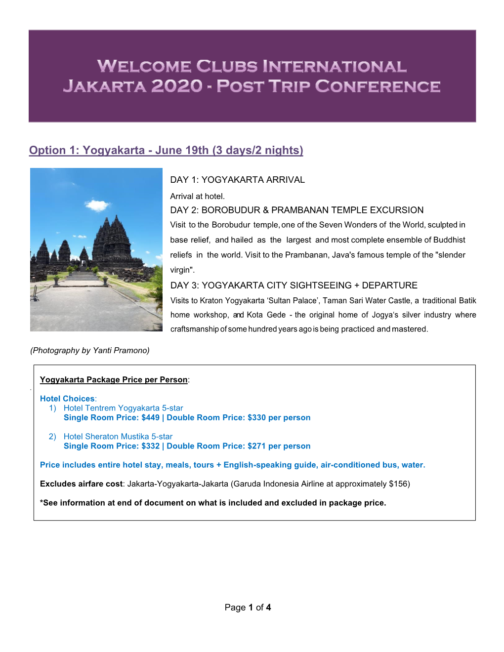 Option 1: Yogyakarta - June 19Th (3 Days/2 Nights)