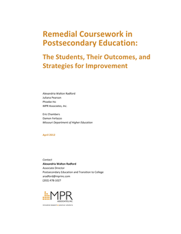 Remedial Coursework in Postsecondary Education