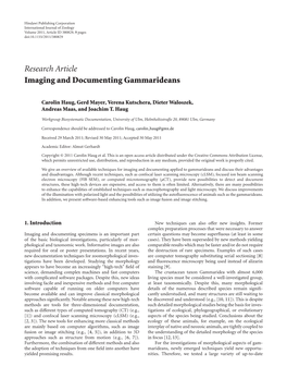 Research Article Imaging and Documenting Gammarideans