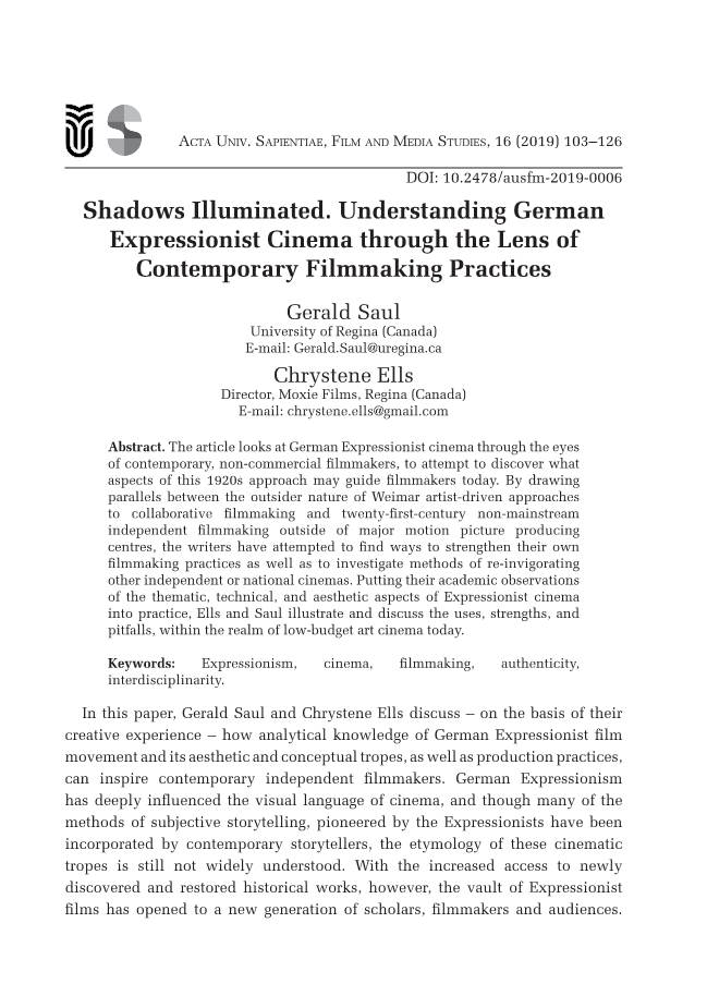 Shadows Illuminated. Understanding German Expressionist Cinema