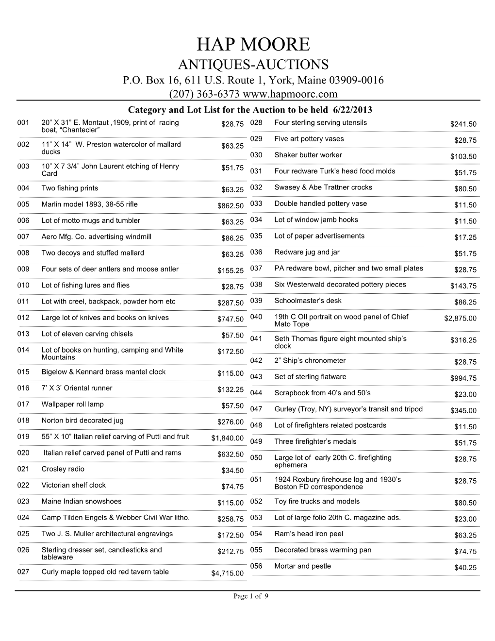 Listing with Prices Realized