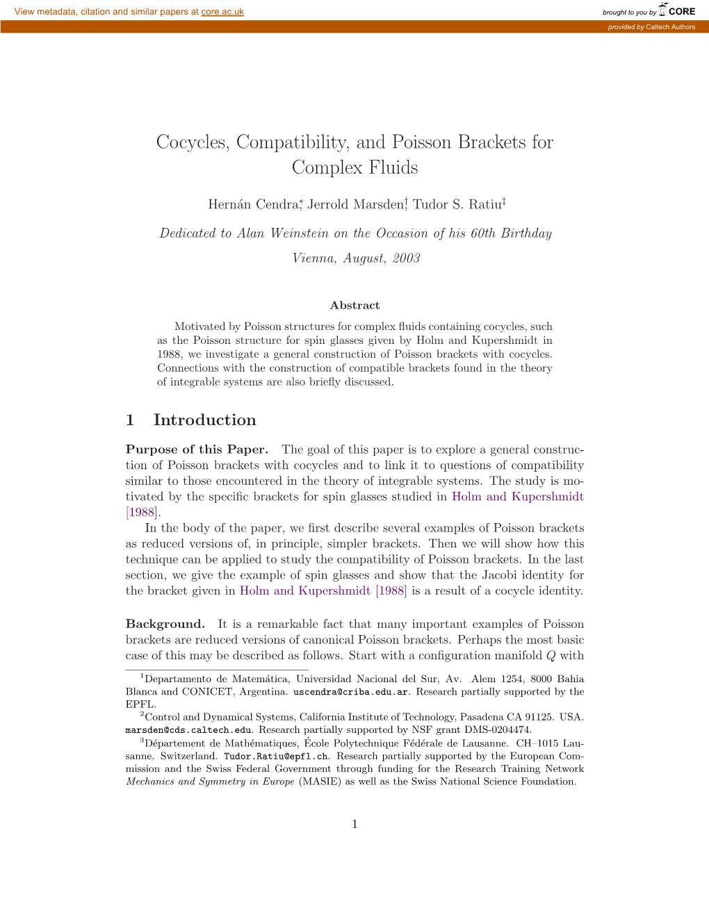 Cocycles, Compatibility, and Poisson Brackets for Complex Fluids