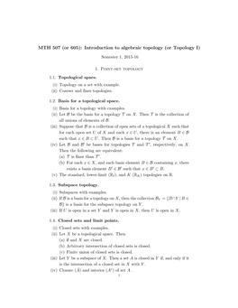 MTH 507 (Or 605): Introduction to Algebraic Topology (Or Topology I)