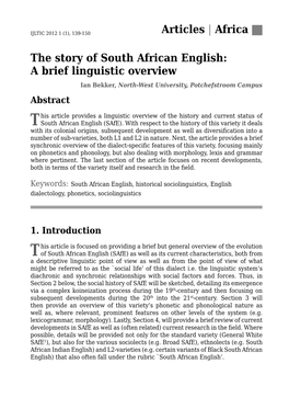 The Story of South African English: a Brief Linguistic Overview Articles