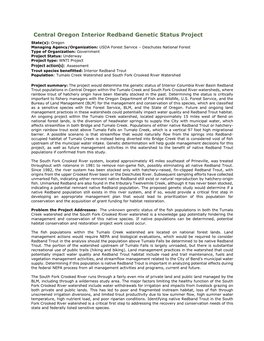 Central Oregon Interior Redband Genetic Status Project