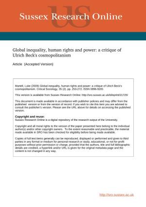 Global Inequality, Human Rights and Power: a Critique of Ulrich Beck's Cosmopolitanism