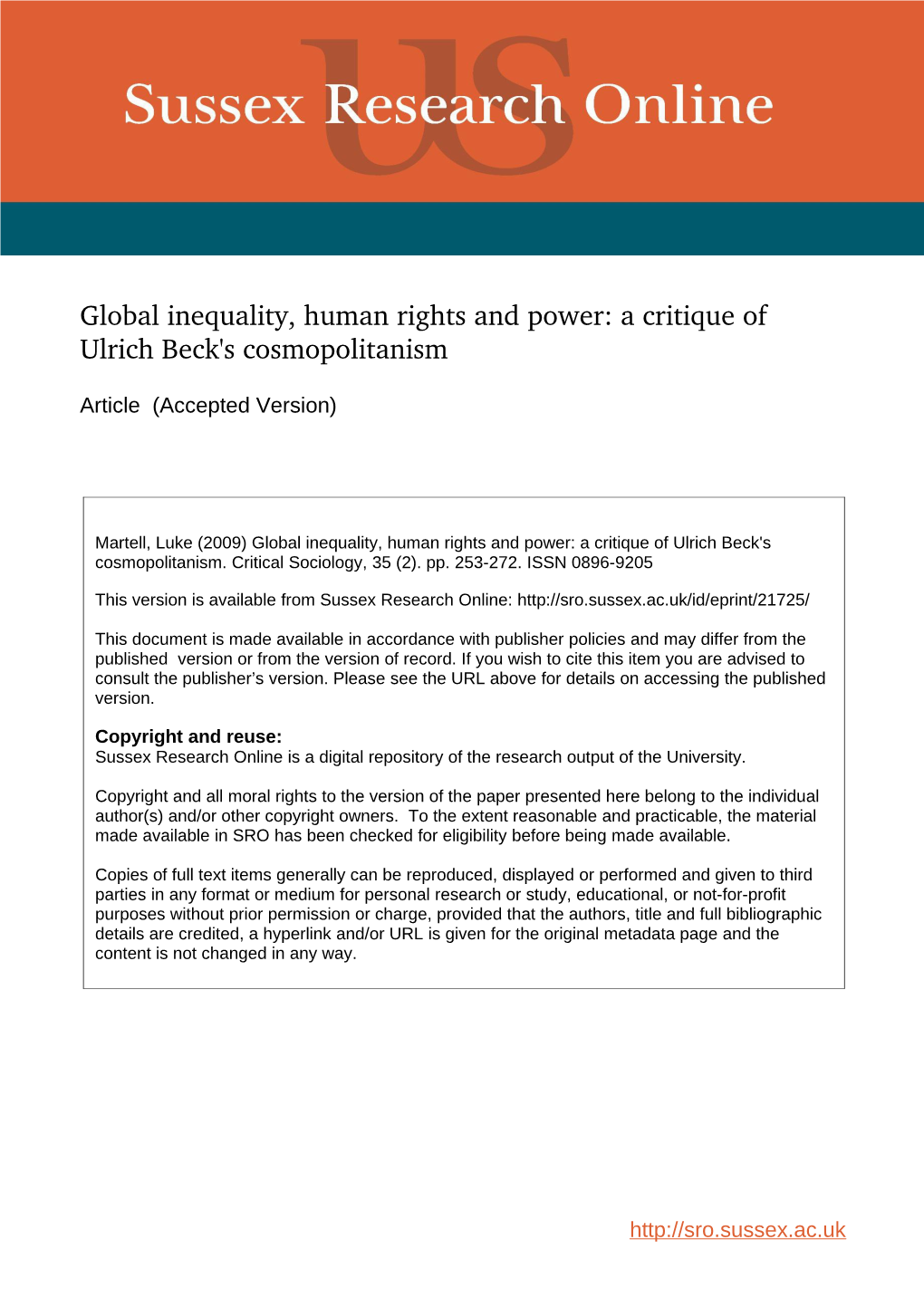 Global Inequality, Human Rights and Power: a Critique of Ulrich Beck's Cosmopolitanism