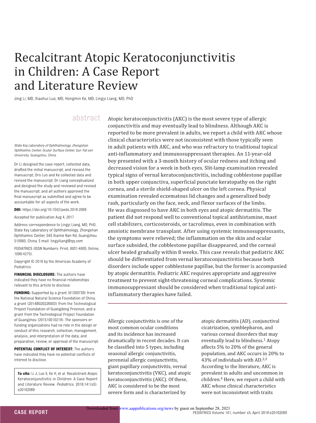 Recalcitrant Atopic Keratoconjunctivitis in Children: A