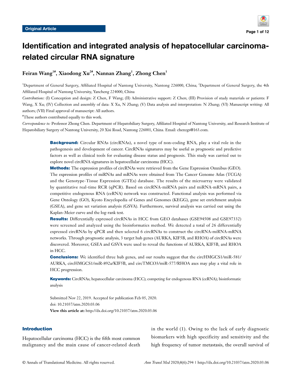 Related Circular RNA Signature