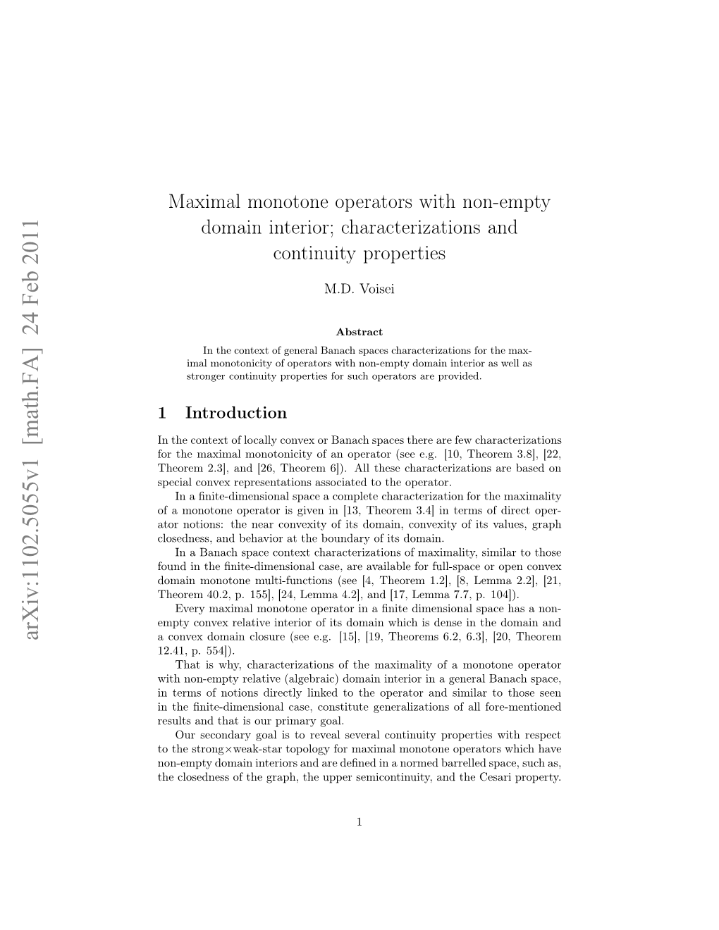 Maximal Monotone Operators with Non-Empty Domain Interior