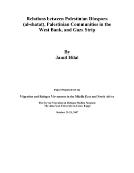 (Al-Shatat), Palestinian Communities in the West Bank, and Gaza Strip By