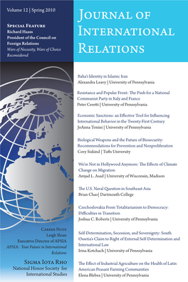 Journal of International Relations 4     3XEOLVKHGE\WKH&RXQFLORQ)RUHLJQ5HODWLRQV