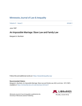 An Impossible Marriage: Slave Law and Family Law