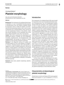 Platelet Morphology Received January 20, 2020; Accepted March 28, 2020 Introduction