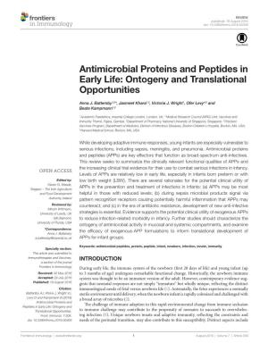 Antimicrobial Proteins and Peptides in Early Life: Ontogeny and Translational Opportunities