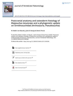Postcranial Anatomy and Osteoderm Histology of Riojasuchus Tenuisceps and a Phylogenetic Update on Ornithosuchidae (Archosauria, Pseudosuchia)