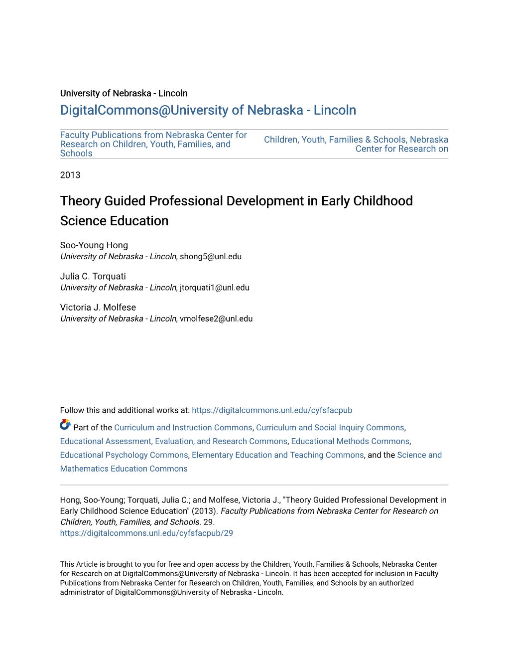 Theory Guided Professional Development in Early Childhood Science Education