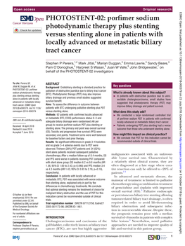 PHOTOSTENT-02: Porfimer Sodium Photodynamic Therapy Plus Stenting Versus Stenting Alone in Patients with Locally Advanced Or Metastatic Biliary Tract Cancer