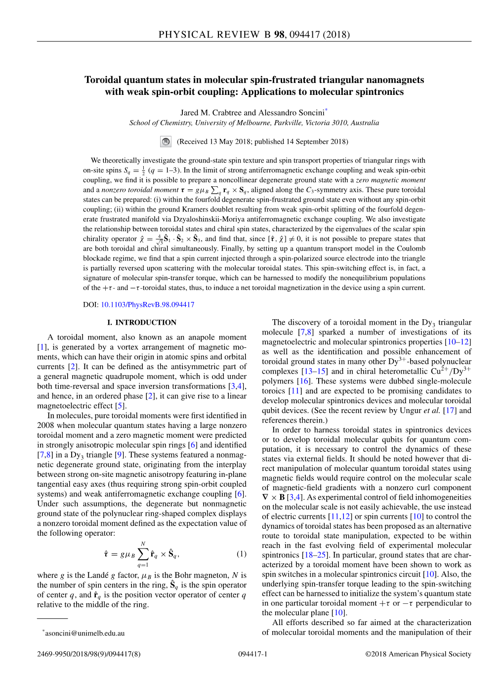 Toroidal Quantum States in Molecular Spin-Frustrated Triangular Nanomagnets with Weak Spin-Orbit Coupling: Applications to Molecular Spintronics