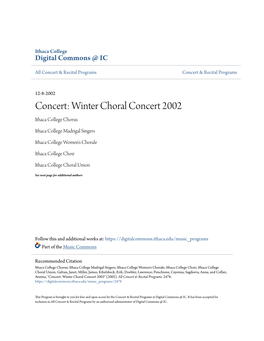 Winter Choral Concert 2002 Ithaca College Chorus