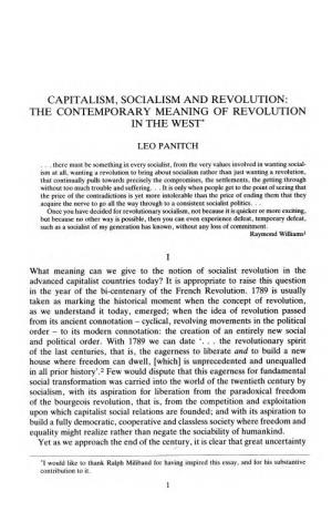Capitalism, Socialism and Revolution: the Contemporary Meaning of Revolution in the West*
