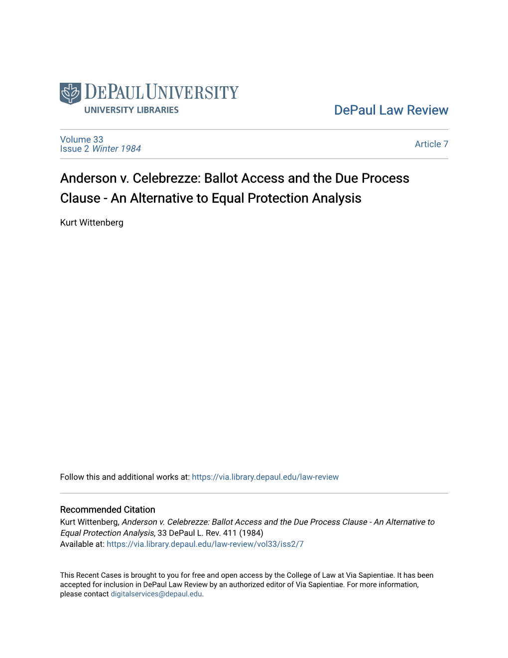Ballot Access and the Due Process Clause - an Alternative to Equal Protection Analysis
