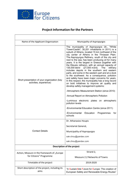 Project Information for the Partners