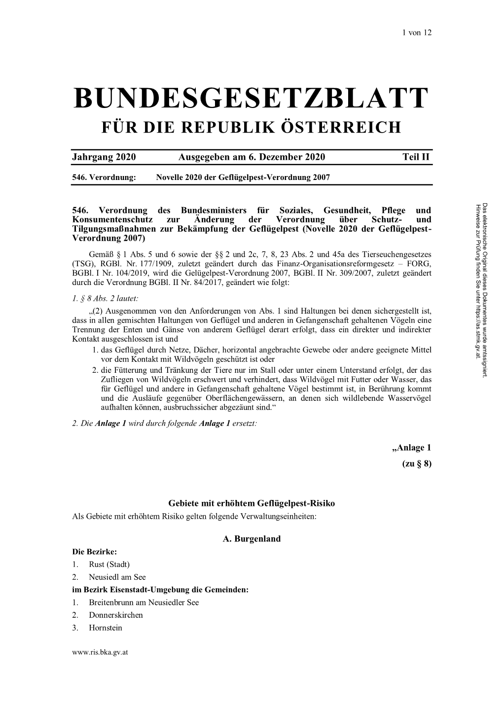 Bundesgesetzblatt Für Die Republik Österreich