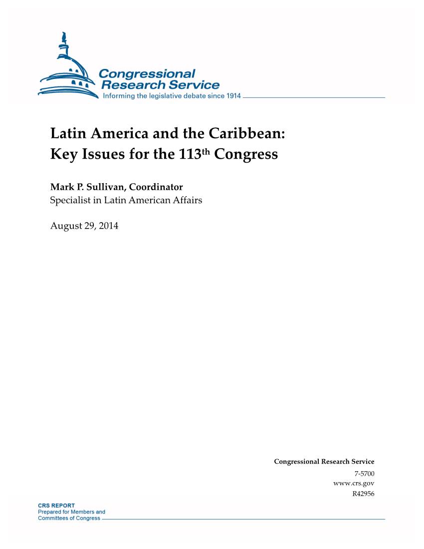 Latin America and the Caribbean: Key Issues for the 113Th Congress
