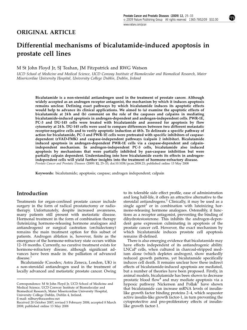 Differential Mechanisms of Bicalutamide-Induced Apoptosis in Prostate Cell Lines