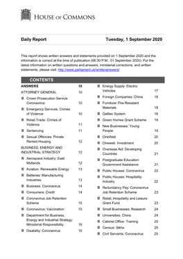Daily Report Tuesday, 1 September 2020 CONTENTS