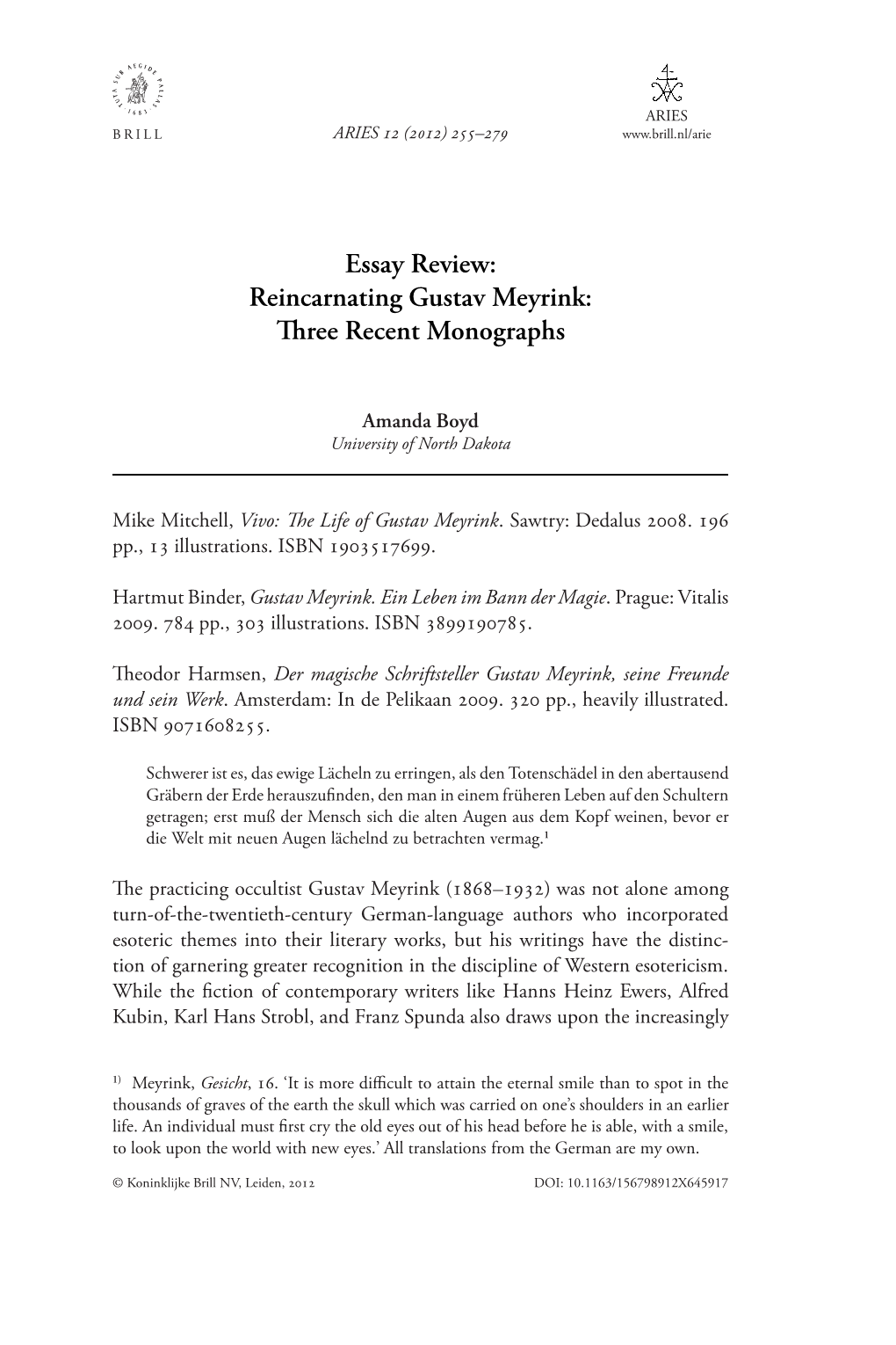 Essay Review: Reincarnating Gustav Meyrink: Three Recent Monographs