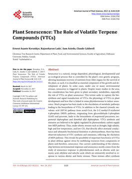 Plant Senescence: the Role of Volatile Terpene Compounds (Vtcs)