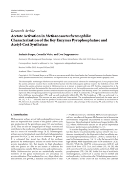 Acetate Activation in Methanosaeta Thermophila: Characterization of the Key Enzymes Pyrophosphatase and Acetyl-Coa Synthetase
