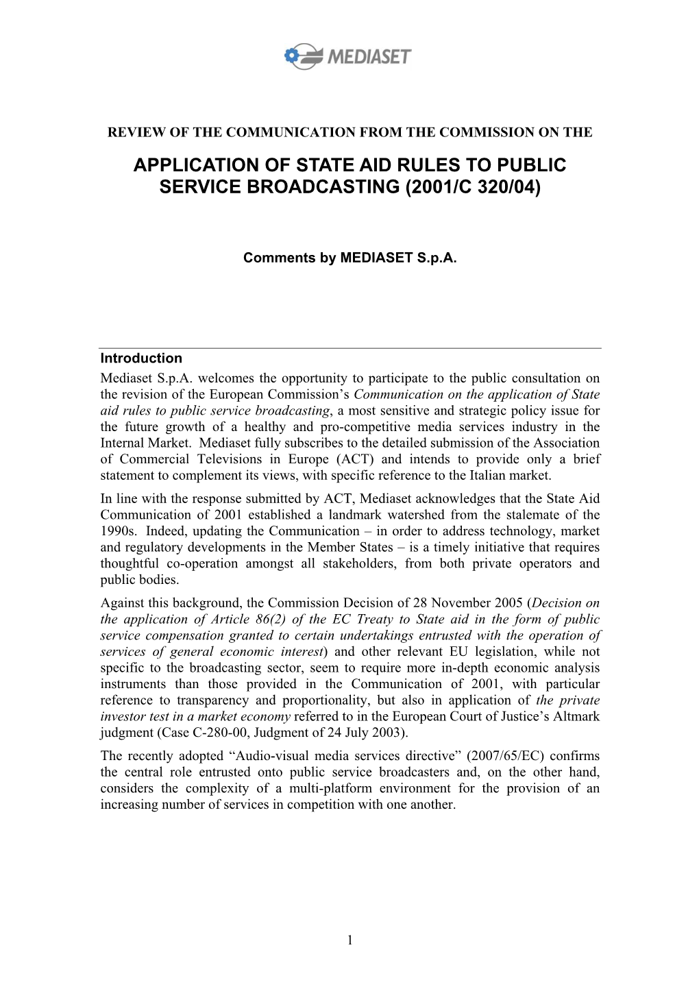 Application of State Aid Rules to Public Service Broadcasting (2001/C 320/04)