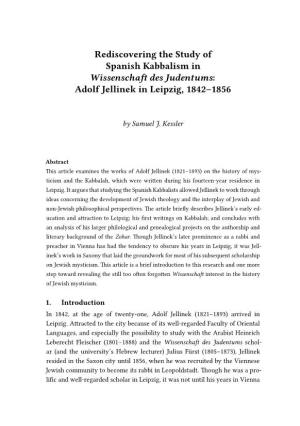 Rediscovering the Study of Spanish Kabbalism in Wissenschaft Des Judentums: Adolf Jellinek in Leipzig, 1842–1856