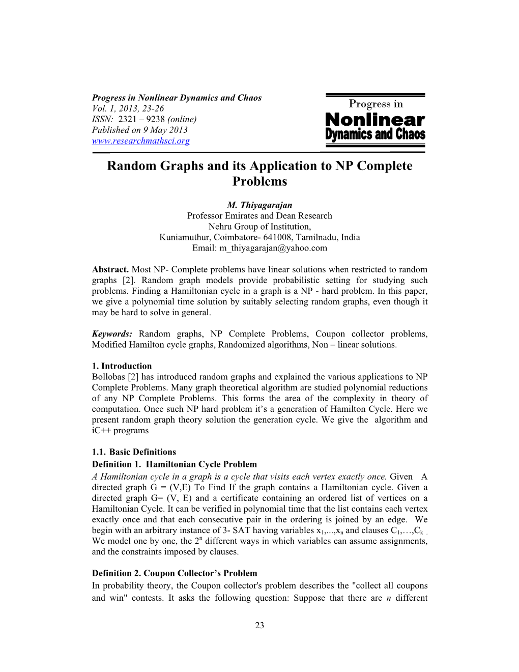 Random Graphs and Its Application to NP Complete Problems