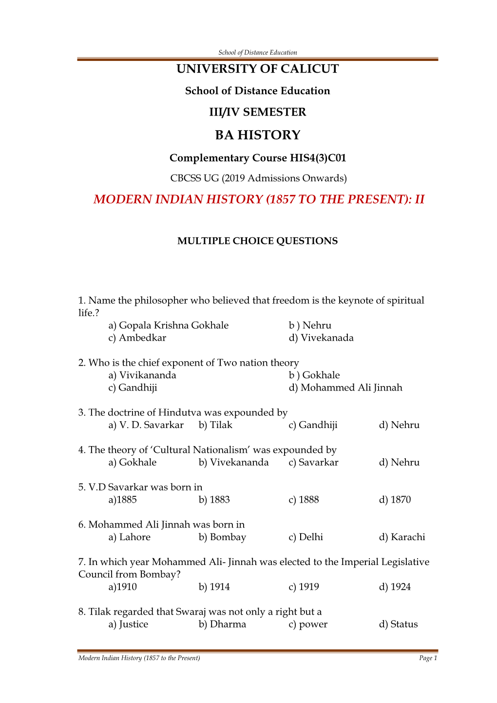 8. Modern Indian History