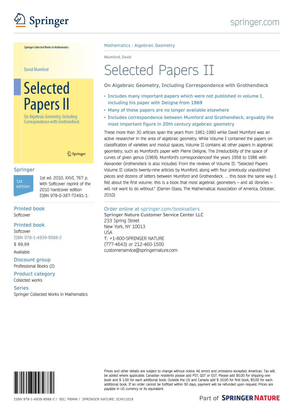 Selected Papers II on Algebraic Geometry, Including Correspondence with Grothendieck